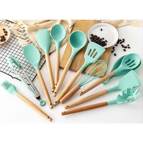 9Pcs Silicone Wood Turner Soup Spoon Spatula Brush Scraper Pasta Server Egg Beater Kitchen Accessories Cooking Tools Kitchenware
