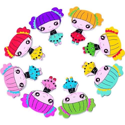 Random Mixed Lovely Cute Girls 2 Holes Wood Buttons Painting Sewing 28x30mm 7NK03