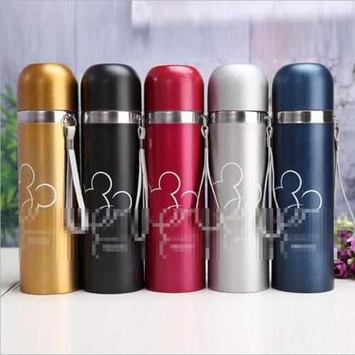 Big Water Cup Bullet Vacuum Insulation Cup Student Cartoon Warm-Keeping Water Cup with Rope Handle Outdoor Cup Advertising Cup