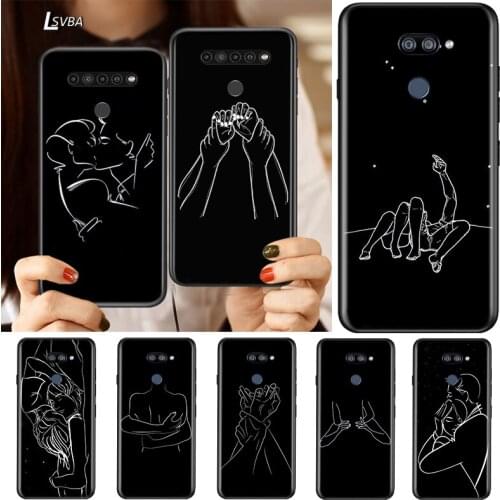 Black Line Couple For LG K92 K62 K52 K42 K31 K22 K71 K61 K51S K41S K30 K20 G8 G8S G8X ThinQ Silicone Phone Case