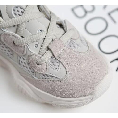 2019 Autumn Children Black Suede leather Shoes Kid Mesh Sneaker Breathable Girls Beige Shoes Lace-up Boy Fashion Shoes Air Mesh
