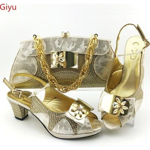 Doershow nice looking African Wedding good Shoes and Bag Set green Italian Shoes with Matching Bags Nigerian Women party!SES1-32