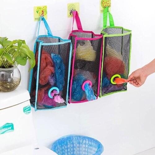 42*15.5*11cm Breathable Mesh Hanging Kitchen Garbage Bag Grocery Bag Holder Storage Packing Pouch Wall Mount Storage Dispenser
