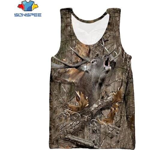 SONSPEE Fashion Streetwear Women Sleeveless Camo Hunting Animal Fox Deer Rabbit 3D Tank Top Summer Funny Casual Mens Vest shirt
