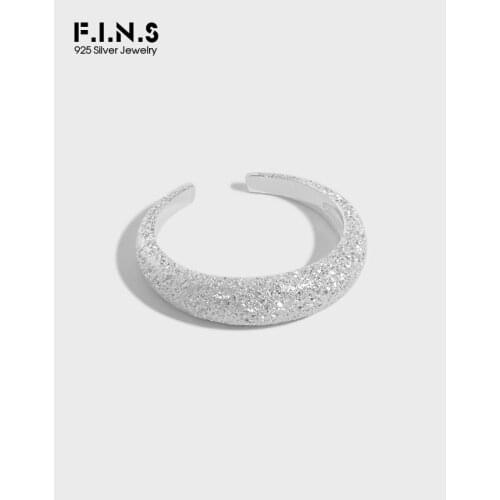 F.I.N.S Korean Original Design Flashing sand Brushed S925 Sterling Silver Ring Opening Matt Arc-Shaped Minimalist Fine Jewelry