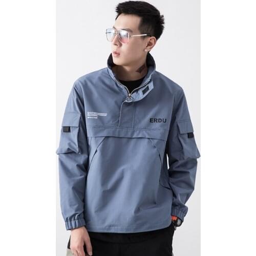 Pullover Jacket Men Slim Fashion Letter Printing Casual Stand Collar Tooling Jacket Man Streetwear Hip Hop Bomber Jacket Men