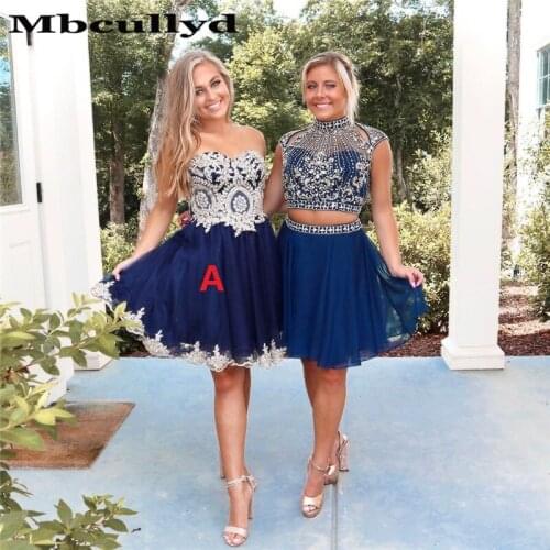Mbcullyd Navy Blue Homecoming Dress For Girls 2020 With Applique Lace Short Graduation Dress Plus Size vestido de formatura