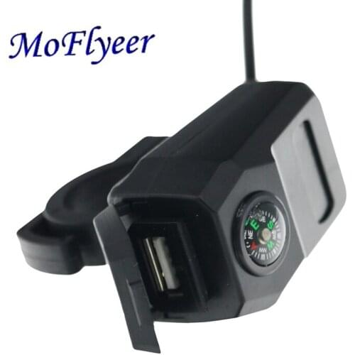 MoFlyeer 22mm Handlebar Fixed Charger Adapter USB Vehicle DC36V-108V Waterproof Motorbike Charger Compass Power Socket 5V-1.5A