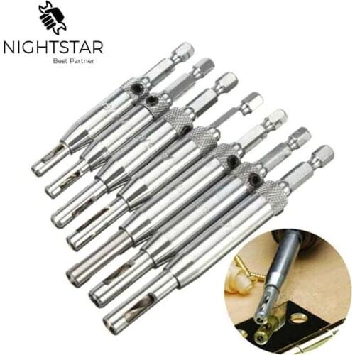 Binoax 7pcs Power Tool Core Drill Bit Set Hole Puncher Hinge Tapper for Doors Self Center Woodworking Tools Milling Cutter