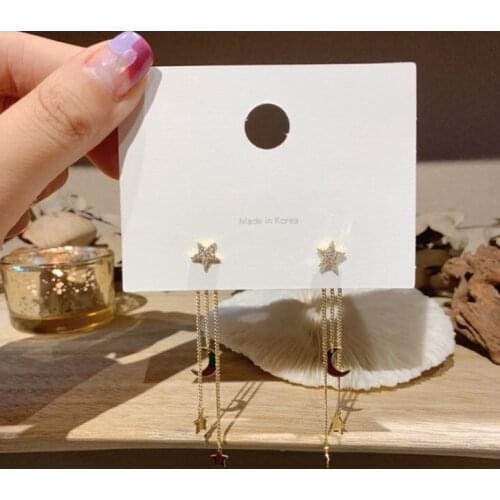 New Korean Crystal Trendy Exquisite Star Moon Long Tassel Dangle Earrings For Women Temperament Crystal Pendant Jewelry