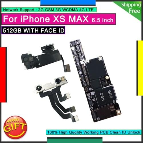 Original Motherboard For IPhone XS MAX 512GB Unlocked Mainboard WITH FACE ID Factory Free iCloud Logic Board Good Working Plate