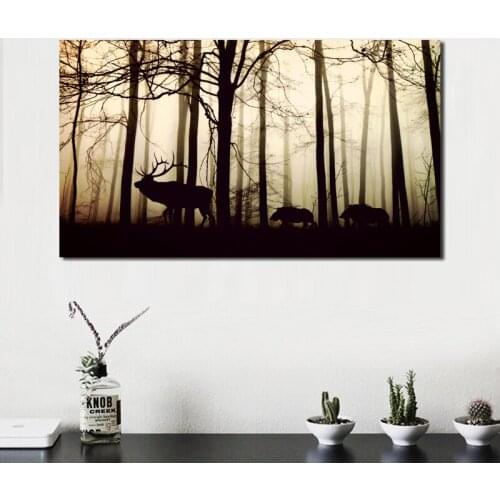 Deer Forest Silhouette Landscape Animal Canvas Posters Prints Wall Art Painting Oil Decorative Picture Modern Bedroom Home Decor