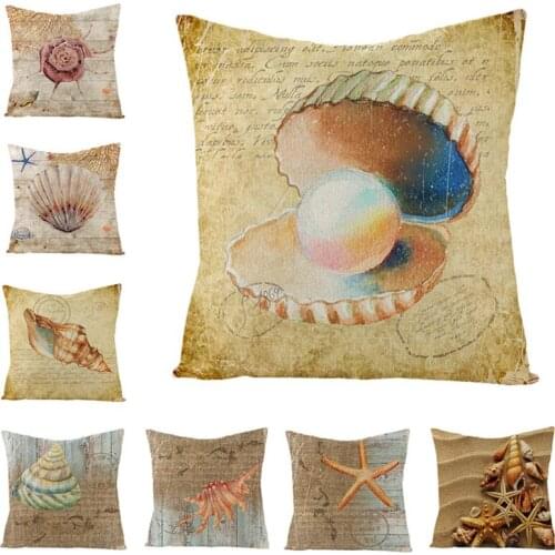 Retro Ocean Style Pattern Cushion Covers Decorative Sofa Pillow Case Modern Printed Cushion Covers Cotton Linen Home Textile