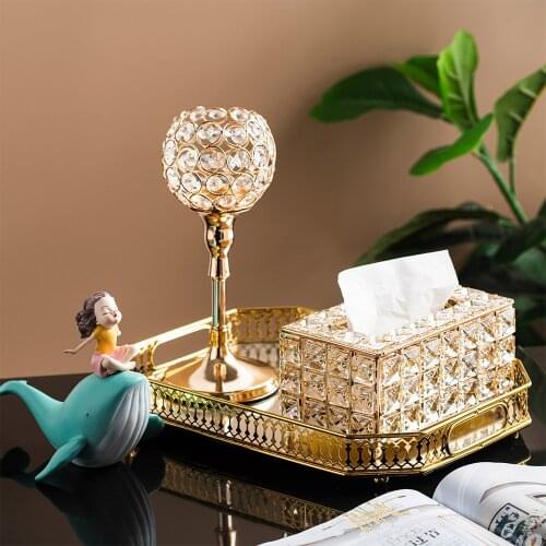 Luxury Crystal Glass Tissue Box Metal Decoration Nordic Home Decor Paper Rack Napkin Holder Candle Holder Makeup Organizer Box