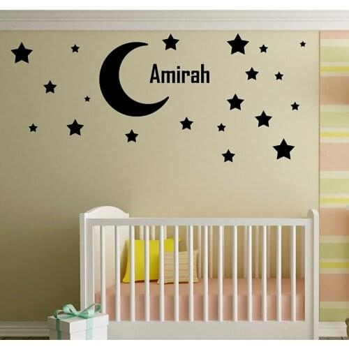 Vinyl Art Removable Custom name Ornament Moon and Stars Kids Boys Girls Wall Sticker Beauty Fashion Home Decoration LY1263-1