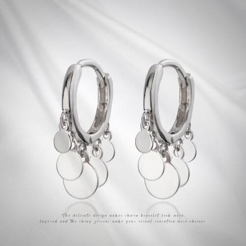 HOT Sale 100% 925 Sterling Silver Round Small disc Tassel Pendant Stud Earrings for Women Making Party Daily Wear Jewelry Gift