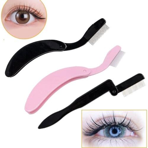 Foldable Mini Eyebrow Eyelash Comb with Metal Teeth Separator Mascara Brush Curl Extension Lashes Beauty Makeup Mascara Tool