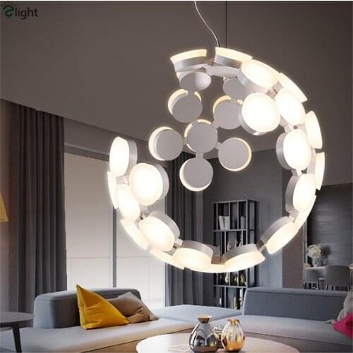 Modern Round Metal Led Pendant Lights Lustre Acrylic Dining Room Led Pendant Lamp Bedroom Pendant Light Hanging Light Fixtures
