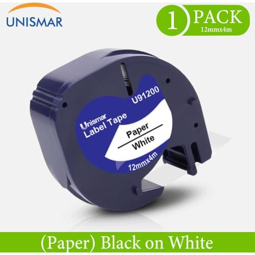 Unismar Compatible for Dymo LT Tapes Paper Black on White 91200 91330 91220 Label Cartridge Replace DYMO LetraTag LT-100H Print