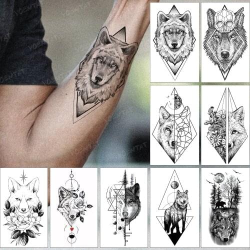 Waterproof Temporary Tattoo Sticker Tattoos For Women Child Men Animal Wolf Fox Realistic Body Art Fake Tatto Flash Tatoo