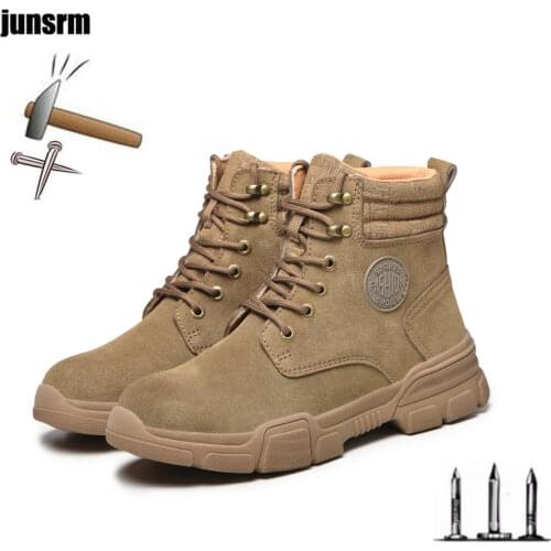 High-top mens and womens steel toe cap safety shoes, breathable, anti-smashing, anti-piercing leather cow suede work shoes