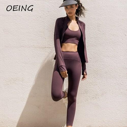 Fitness Clothing Womens 2021 Yoga 3 Piece Sets Seamless Jacket and Bras Seamless Leggings Workout Sets