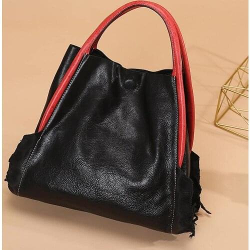 2021 European and American Style Retro Genuine Leather Bag Hobos Totes Solid Hasp Soft Cowhide Leisure Top-handle Women Handbag