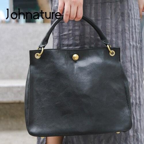 Johnature Genuine Leather Luxury Handbags Women Bags Designer 2021 New Fashion Nature Cowhide Large Capacity Shoulder Bags