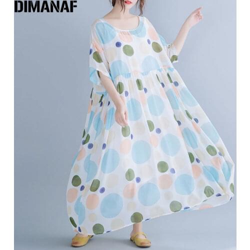 DIMANAF Plus Size Women Dress Chiffon Summer Beach Style Sundress Colorful Polka Dot Female Clothing Holiday Loose Dresses 2019