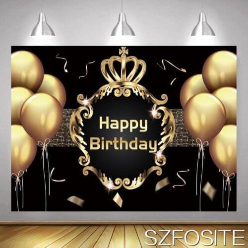 Gold Balloon Crown Black Backdrop Boy Birthday Party Decoration Baby Bath Newborn Custom Background Photography Studio Photo