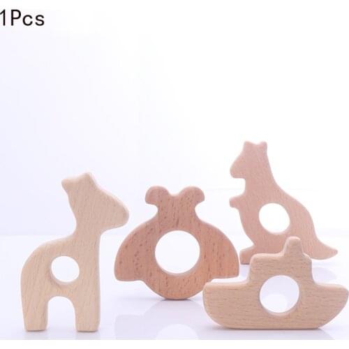 1Pcs Baby Chew Toy Baby Teether Wooden Animal Pacifier Pendants BPA Free Beech Animal Shape Teether for Baby Infant Accesories