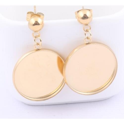 10pcs Stainless Steel Post Earring Bezel Blanks 20mm Cabochon Base Setting Trays Diy Gold Plated For Jewelry Making
