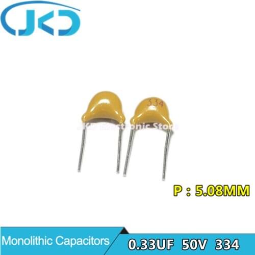 100Pcs 50V 0.33UF 334 330NF Monolithic Ceramic Capacitor