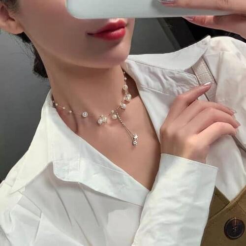 French Romantic Sexy Elegant Flashing Diamond Fish Line Pearl Clavicle Chain Hair Accessories for Women