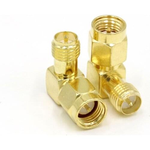 2PCS SMA male plug to RP-SMA female (with pins) right angle RF connector brass right angle adapter