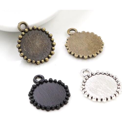 20pcs 12mm Inner Size Antique Bronze Black Silver Plated Simple Style Cabochon Base Cameo Setting Charms Pendant