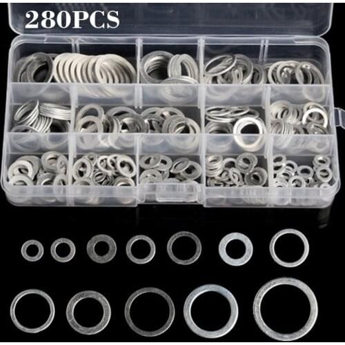 280pcs/set Aluminum Sealing Washer Gasket Aluminum Flat Gaskets Washers Assorted Aluminum Sealing Rings Set With Case
