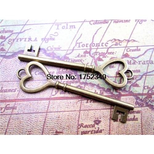 5pcs--Key charms,Antique Tibetan bronze Heart Skeleton Key Charms Pendants Huge Size 25x75mm