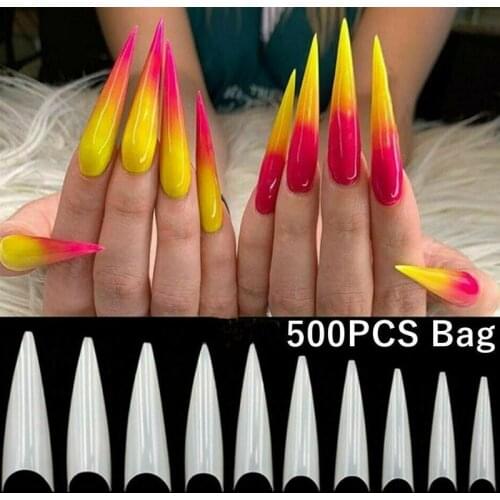 500 pieces of long fake nail tips for ballerina full coverage long coffin fake nails DIY fake nails with designs nail tips