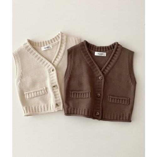 8990 Baby Clothes Knitted Vest Autumn And Winter 2021 Baby Boy Waistcoat Simple All Match Girls Sweater Vest 0-3Year Kids Vest