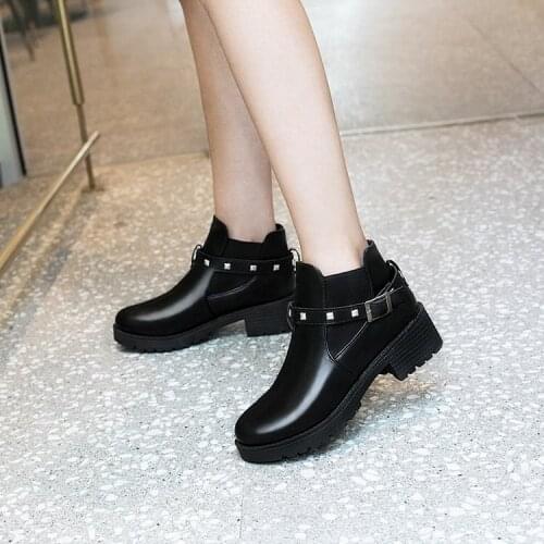 Women new Boots Autumn Female Casual Shoes Woman High heel Fashion Rivet Round Toe Buckle Strap Comfortable Ankle Boots
