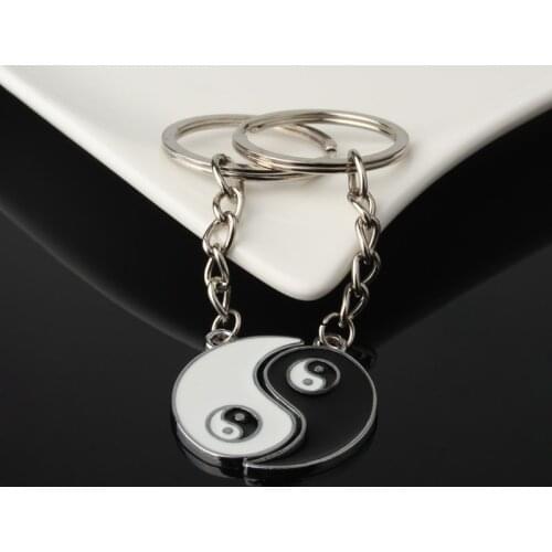 1Set Chineae Style Yin Yang Keychain Keyring For Lovers Men Women Jewelry Silver Plated Enamel Key Holder Keyring Best Friend