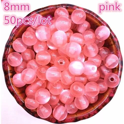 New 50pcs/lot 8mm Imitation Natural Opal Beads Round Pink Resin Spacer Beads for Jewelry Making DIY Bracelet