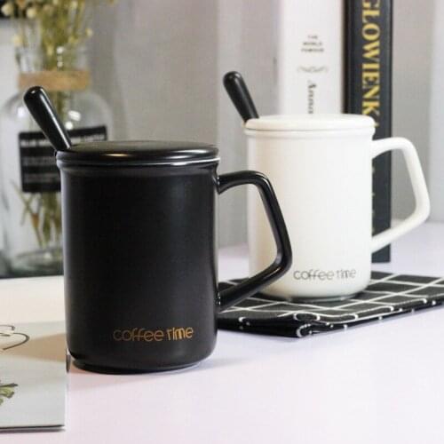 Black-and-white ceramic cup nordic style mac cup with spoon simple couple cup office coffee cup home cup