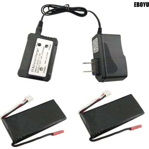 EBOYU 2pcs * 7.4V 610mAh Lipo Battery + 7.4V 1 to 2 Balance Charger for JXD 528 518 H55 RC Quadcopter Drone Spare Parts