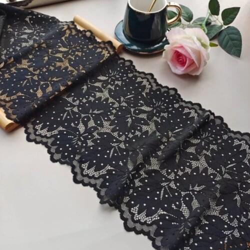1 Meter Black Elastic Lace Trims Garment Dress Skirt Decoration Stretchy Lace Fabrics 24cm Width
