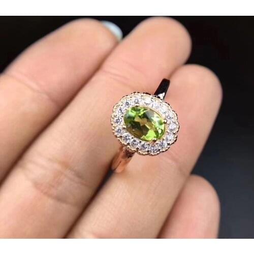 Natural green peridot gem Ring S925 Silver Natural olivine Lovely Classical circle round Ring girl Womens party gift Jewelry