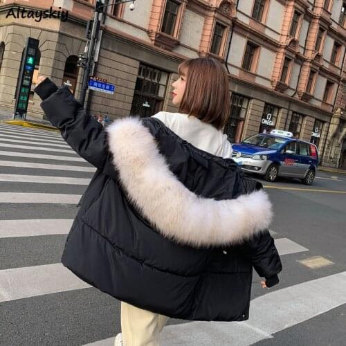 Short Style Parkas Women with Hat Fashion Stylish Chic Simple Winter Soft All-match Black Ladies Outwear Loose Female Clothing