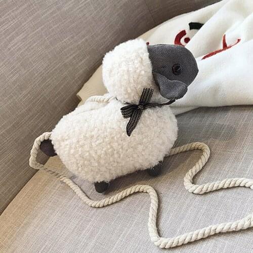 Creative Simulation Little Lamb Coin Purse Girls Cartoon Crossbody Bag for Women Key Wallet Card Bag Plush Sheep Childrens Toys