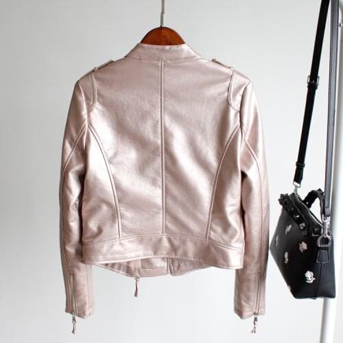 2020 New Design Motorcycle PU Leath Jacket Spring Women Faux washed Leather Jacket Long Sleeve black Biker Coat LX1476